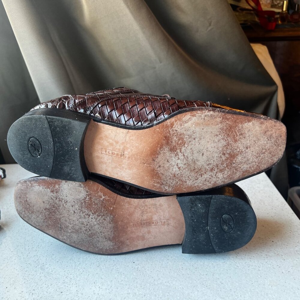 Florsheim Mens Brown Leather Weave & Croc Embossed Dress Shoes Size 10 D - Picture 8 of 12